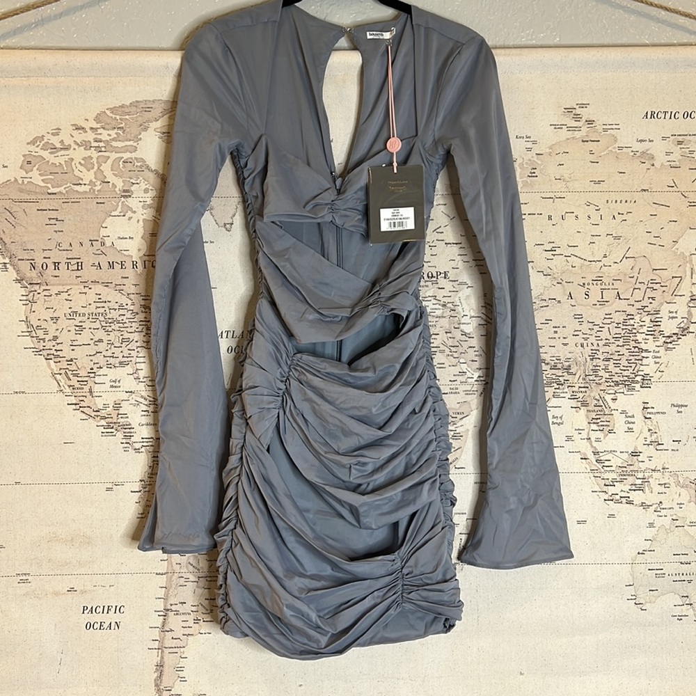 House of CB ‘Camille’ Dove Grey Real Silk Mini Dress NWOT - Picture 8 of 10